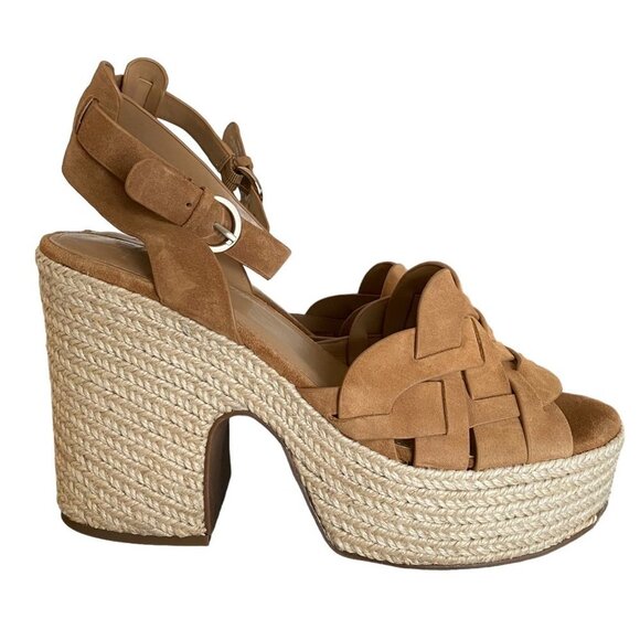 NEW Marc Fisher Odilia Tan Suede Espadrille Chunky Platform Heels - Picture 1 of 7